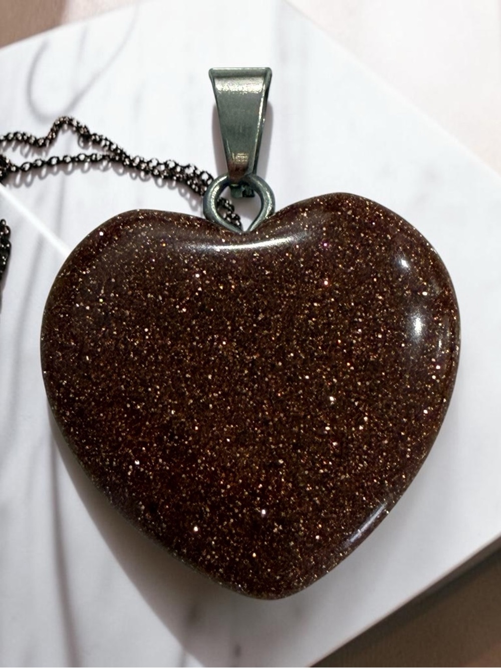 Heart Pendant Necklace in Dark Brown Sparkle